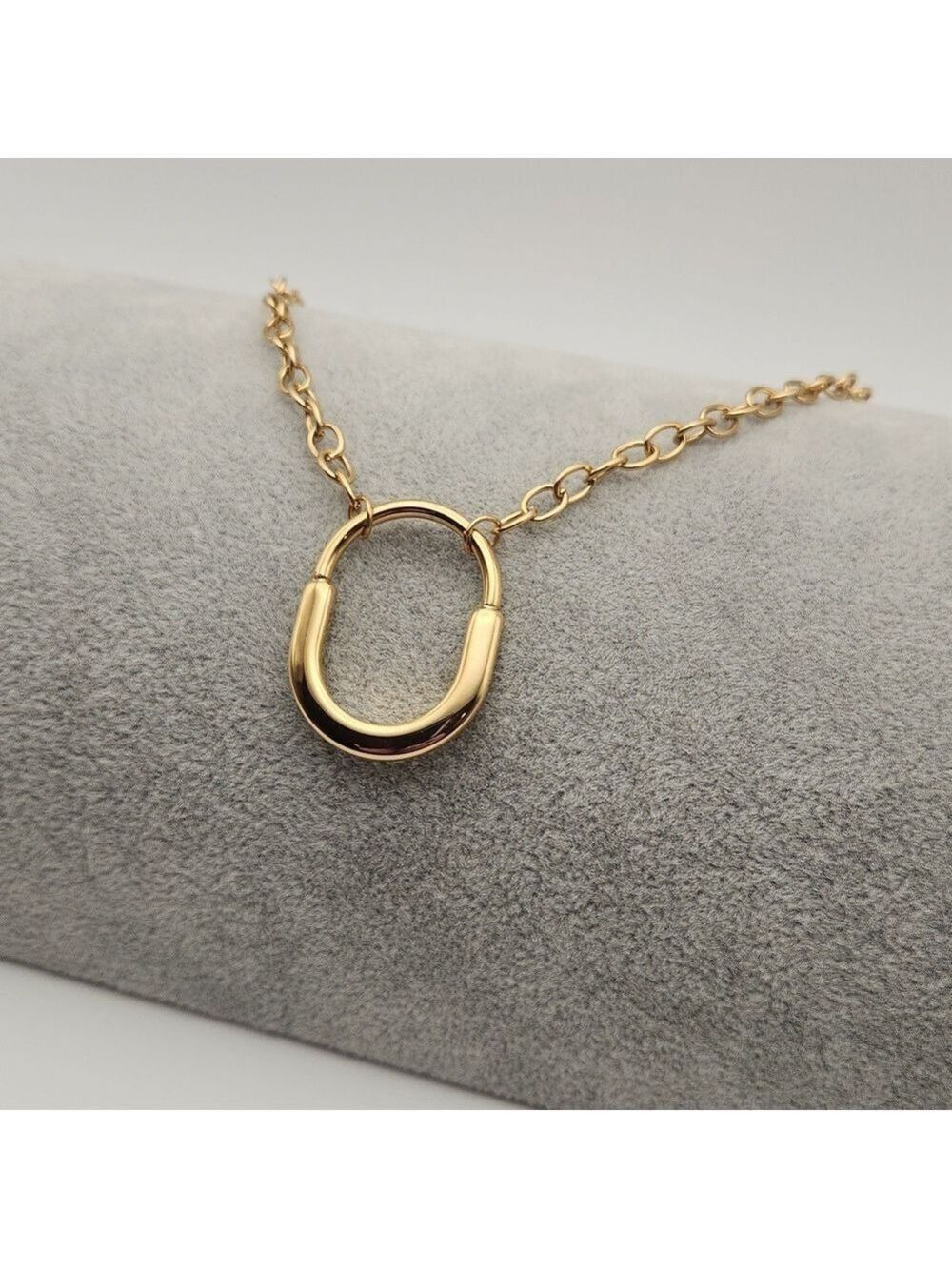 18K Gold Plated Stainless Steel Oval Padlock Pendant Necklace – Waterproof